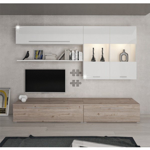 Obývacia stena, MDF/DTD laminovaná, dub nelson/biely HG, SOFI