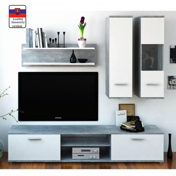 Obývacia stena, betón/biela, WAW NEW