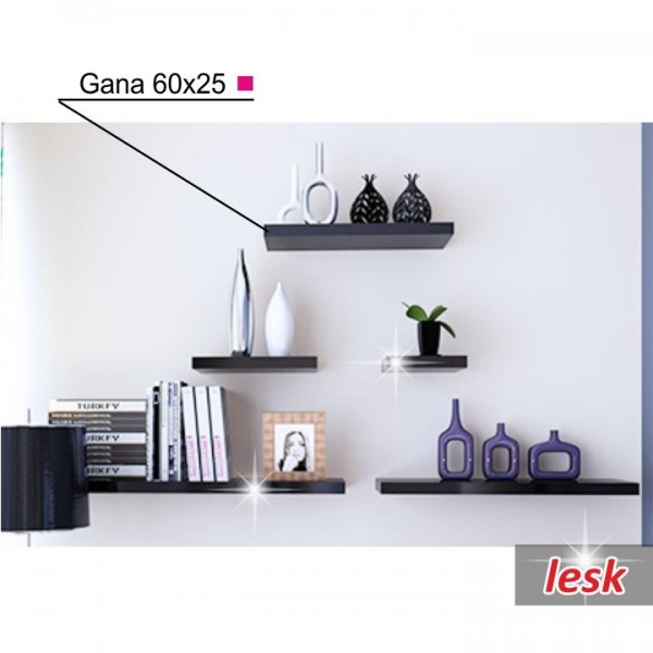 Polica, čierny lesk, 60x25, GANA FY 11044-3