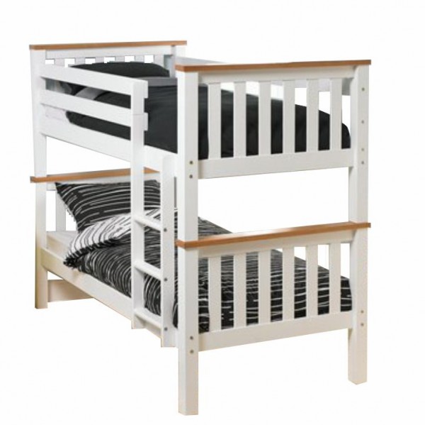 Poschodová rozložiteľná posteľ, biela/hnedá, ROWAN