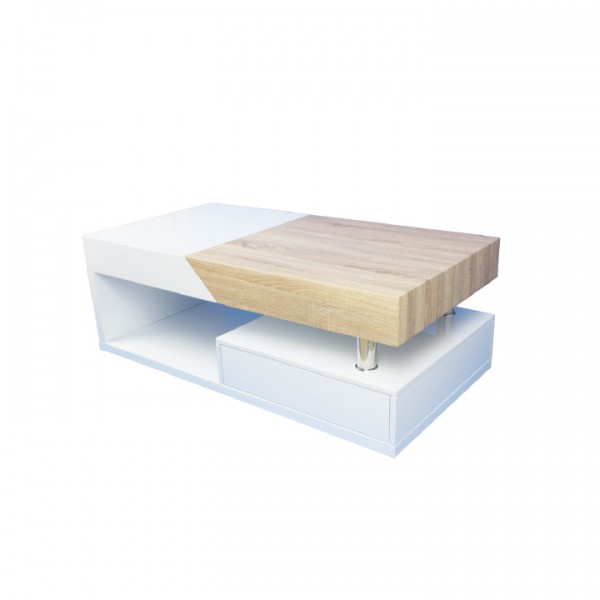 Konferenčný stolík, biely lesk/dub sonoma, MELIDA