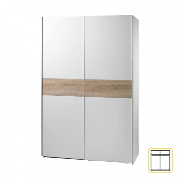 Dvojdverová skriňa, s posúvacími dvermi, biela/dub sonoma, VICTOR 1