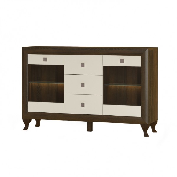 Komoda 2W3S, dub sonoma čokoláda/béžový lesk, PARMY