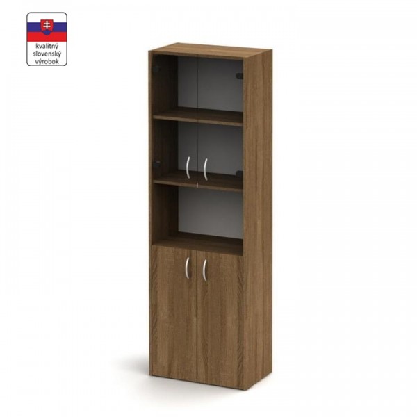 Policová skrinka s vitrínou, bardolino tmavé, TEMPO ASISTENT NEW 004