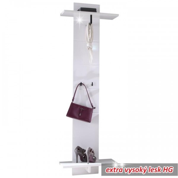 Vešiakový panel, biela/biela extra vysoký lesk, DERBY-17