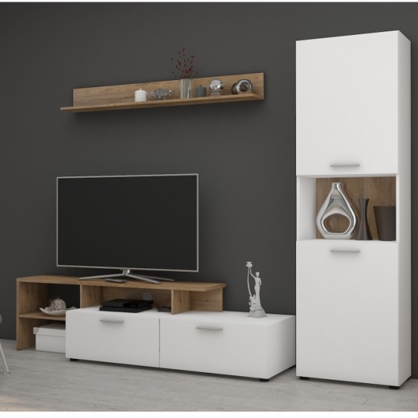 Obývacia stena, biela/dub lancelot, SKARLET