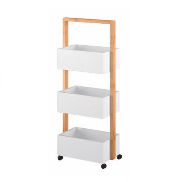 Regál, bambus lakovaný/biela, ARTO