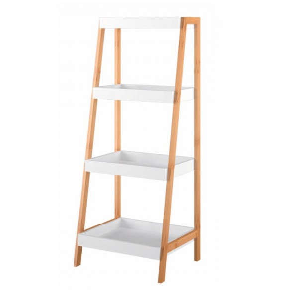 Regál, bambus lakovaný/biela, REGO 2