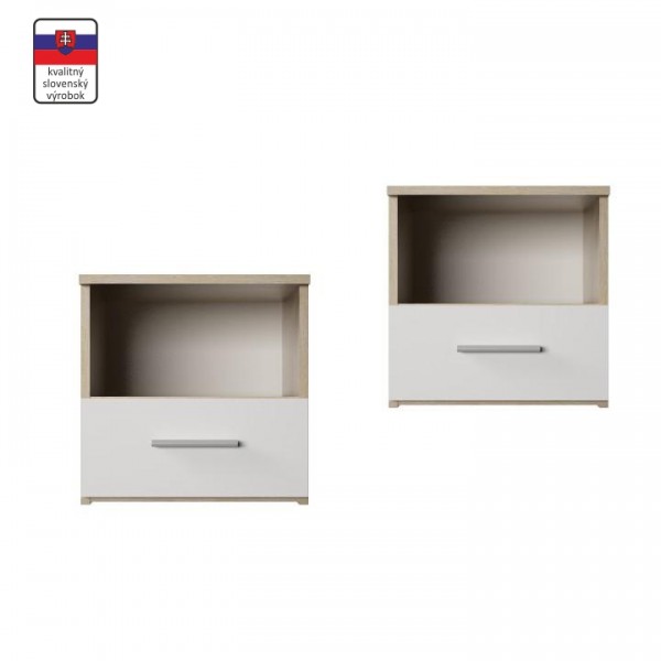Nočný stolík, 2 ks, dub sonoma/biela, GABRIELA