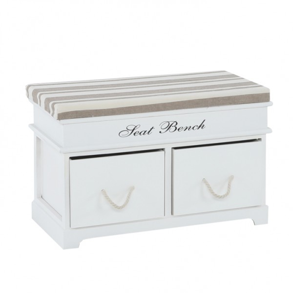 Lavica s vankúšom, 2 šuplíky, biela/svetlohnedá, SEAT BENCH 1 NEW