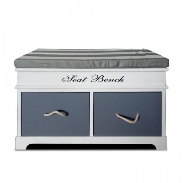 Lavica s vankúšom, 2 šuplíky, biela/sivá, SEAT BENCH 2 NEW