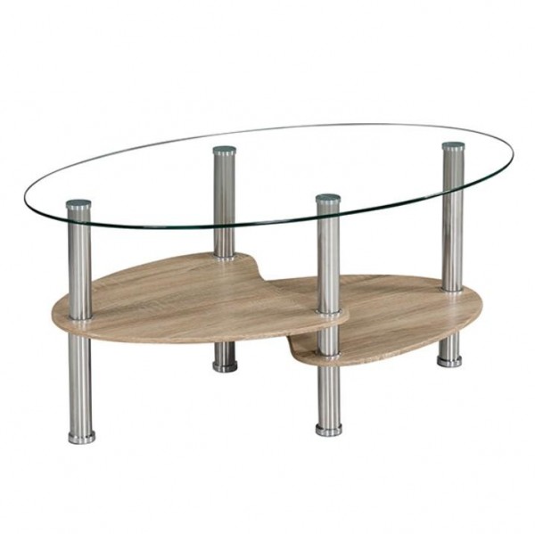 Konferenčný stolík, oceľ/číre sklo/dub sonoma, PANTY NEW