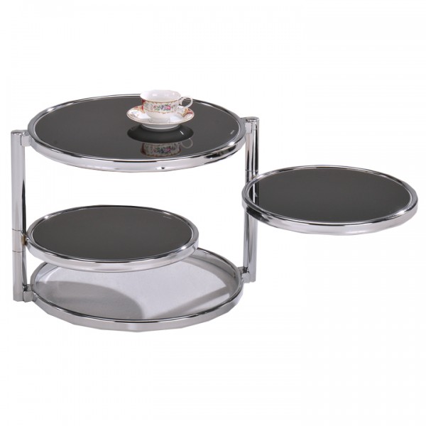 Otočný konferenčný stolík, čierne sklo/chróm, MOIRA