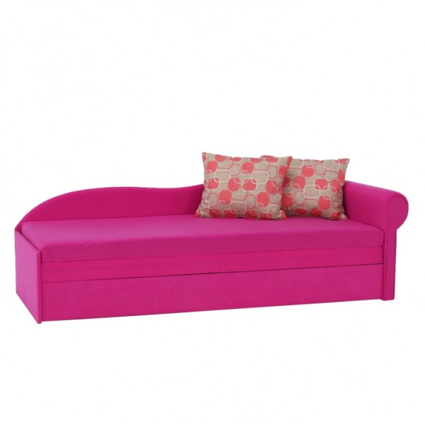 Rozkladacia pohovka, ružová/vzorované vankúše, pravá, AGA D