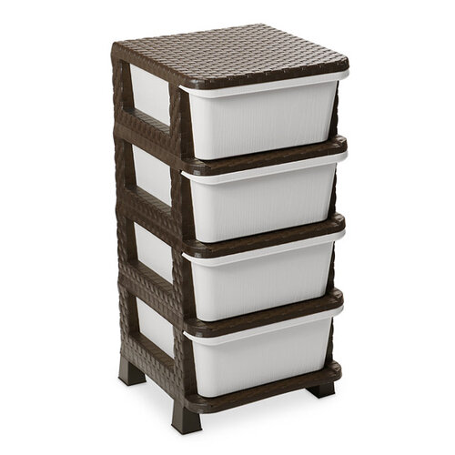 Komoda 4 zásuvky Ratan, biela a hnedá