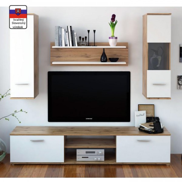 Obývacia stena, dub wotan/biela, WAW NEW