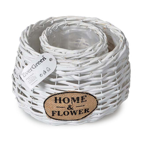Ratanový kvetináč Home a Flower biela, sada 2 ks