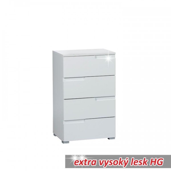 4-šuplíková komoda, biela extra vysoký lesk, SPICE 4