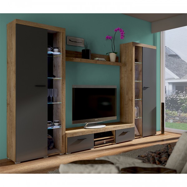 Obývacia stena, dub lefkas/grafit, NESEBAR XL