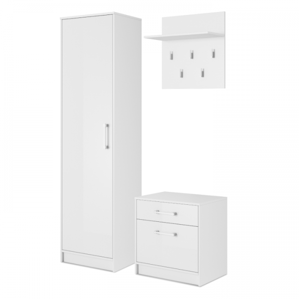 Predsieňová zostava, biela/biely lesk, ODEN