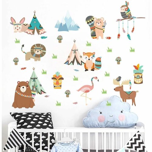 Samolepiaca dekorácia Indiánske zvieratká, 100 x 80 cm