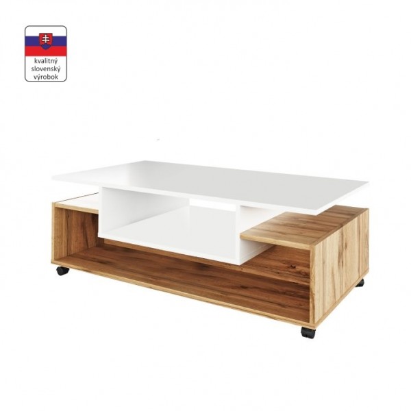 Konferenčný stolík na kolieskach, biela/dub wotan, DALEN