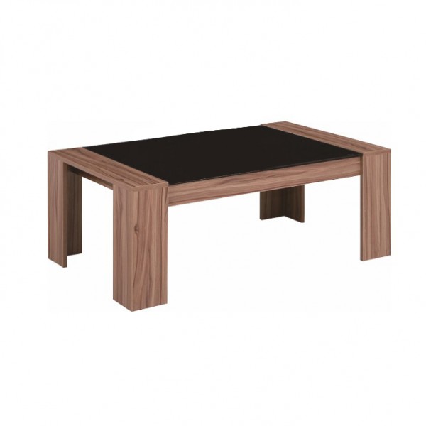 Konferenčný stolík, orech/čierne sklo, RAYMOND