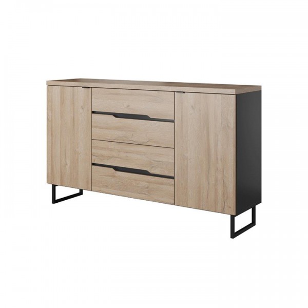 Komoda 160, čierna matná/dub grandson svetlý, LETYA