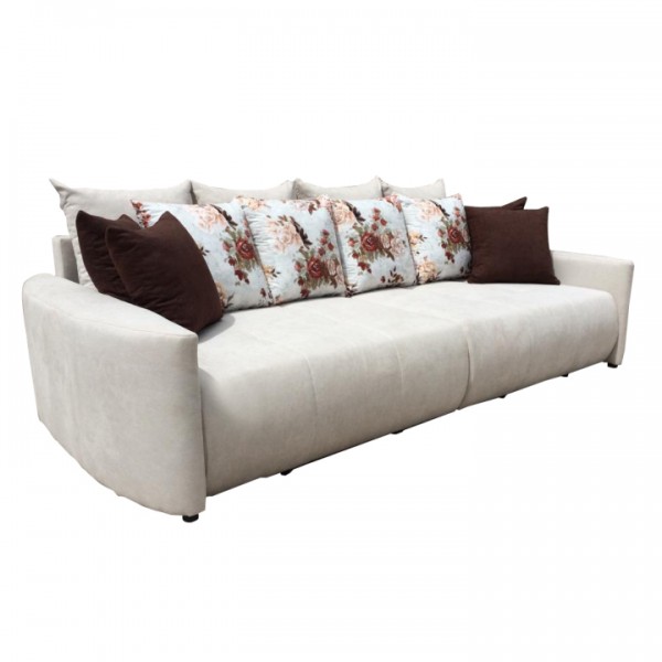 Priestranná pohovka, krémová/hnedá/vzor kvety, PORTO BIG SOFA